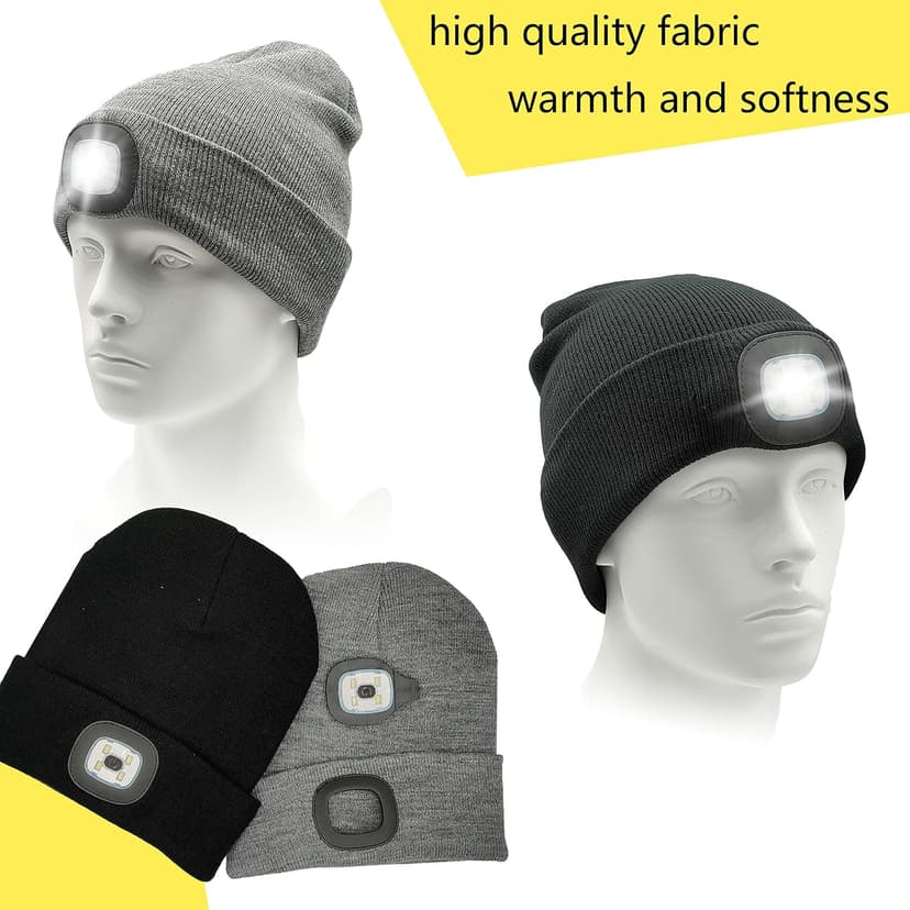 CENSGO Unisex Hat with Light, USB Rechargeable LED Headlamp Beanie, Gifts for Dad Father Men Husband Warm Knitted Cap
