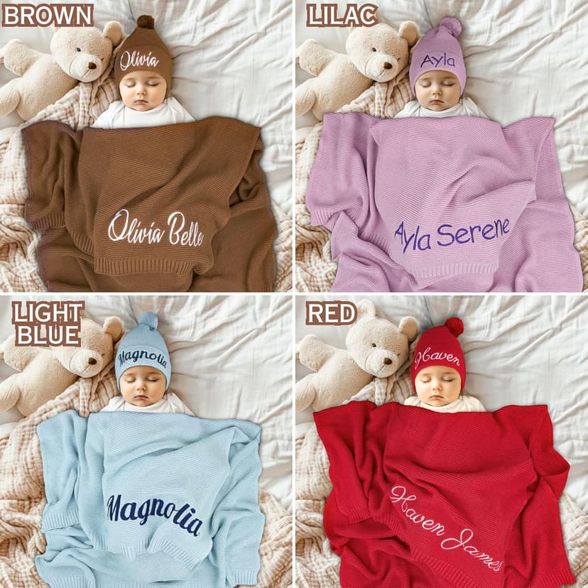 Personalized Baby Blanket, 100% Organic Certified Cotton, Customized Swaddle Blanket with Name, Receiving Blankets for Boys and Girls, Perfect Custom Gifts for Newborns, Kids and Baby Showers