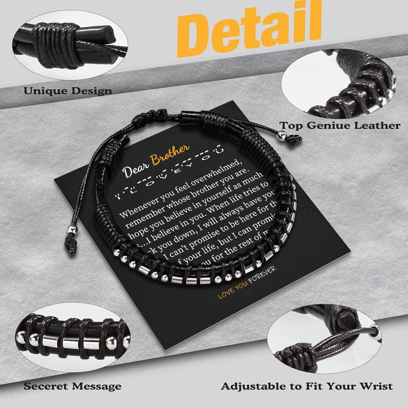Inspirational Gifts for Men Morse Code Bracelets Mens Bracelets Graduation Gifts for Him Fathers Day Adjustable Leather Bracelet Motivational Birthday Annivesary Jewelry Stocking Stuffers for Men