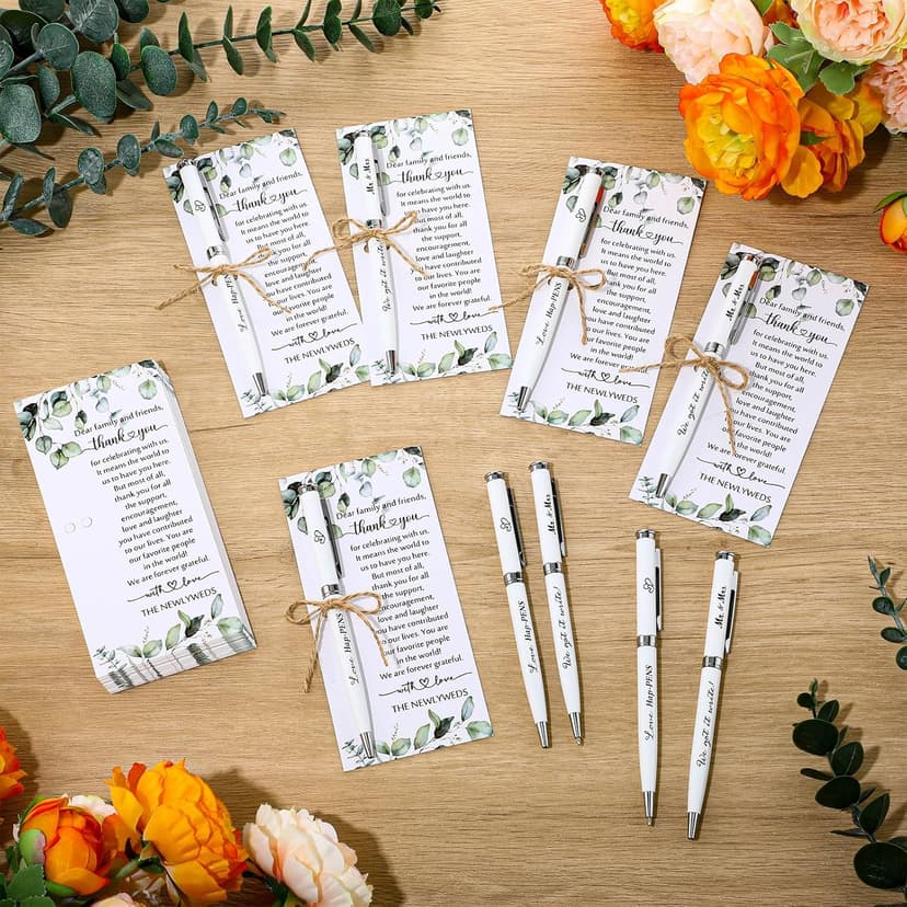 50 Sets Wedding Favors for Guests Bulk Retractable Ballpoint Pen Thank You Cards with Hemp Rope Bridal Shower Gift for Guest Wedding Souvenirs Newlyweds Party Supplies