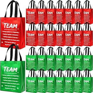 SilTriangle 30 Pcs Christmas Team Appreciation Gift Bags Bulk Xmas Green Red Bags with Handle 7.87 x 10.23 x 3.93 Inch Reusable Totes for Employees Coworker Staff Christmas Party Favors Supplies