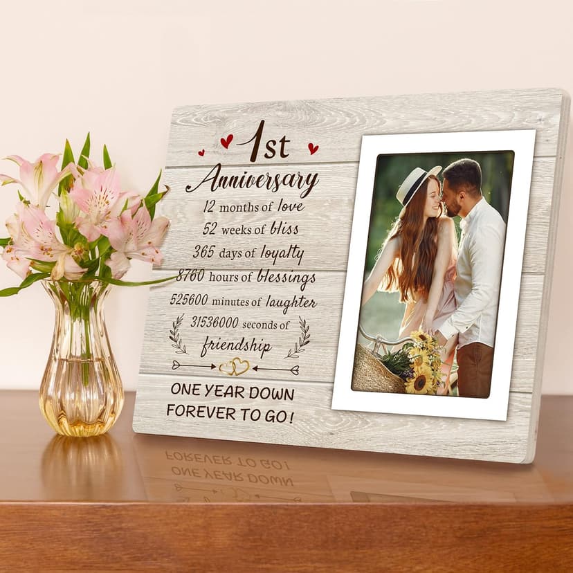 1st Anniversary Paper Gifts for Him Her - One Year Romantic Wedding Picture Frame Fit 4x6 Photos for Boyfriend Girlfriend, 1 Year Anniversary Valentines Gifts for Husband Wife Couple