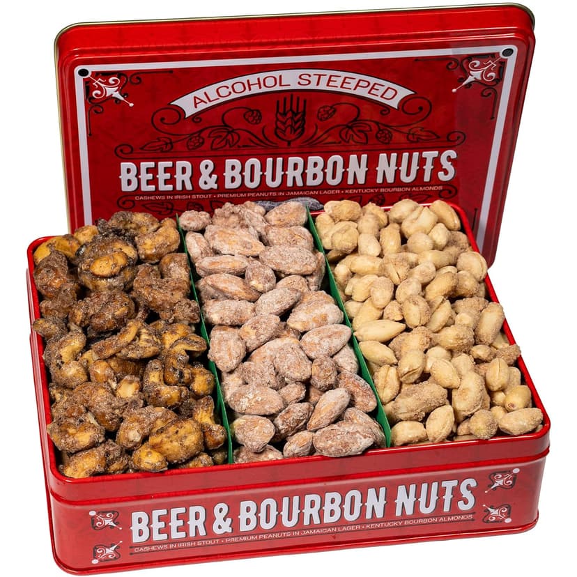 Nuts Gift Basket for Men - Cashews, Almonds, Peanuts in Unique Tin Gift Box – Birthday Gift for Men, Food Gift Basket for Men, Dad, Care Package, Assorted Nuts, Healthy Snack Gift Basket