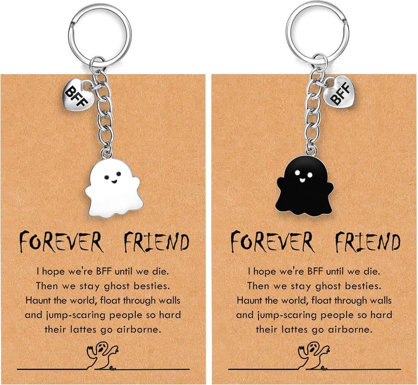 Best Friend Birthday Gifts for Women Funny Cute Ghost Keychain Bestie Gifts Long Distance Stuff for 2 with Card