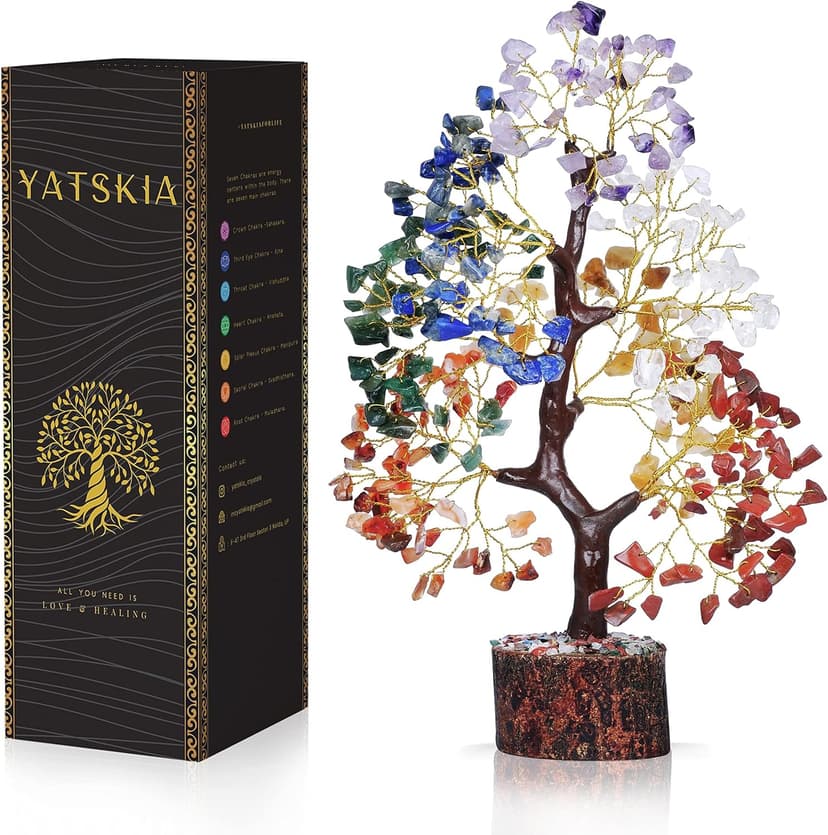 YATSKIA 7 Chakra Tree of Life, Crystals and Healing Stones, Birthday Gifts for Women - Crystal Tree for Positive Energy, Home Office Decor, Spiritual Gifts for Women