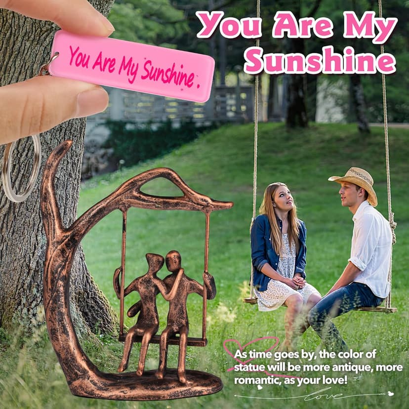 Anniversary Wedding Gifts for Couple/Her - Romantic Couple Statue in Love, Antique Bronze Metal Figurine Sweet Loving Together Iron Sculpture Decor, Gifts for Wife Husband Christmas