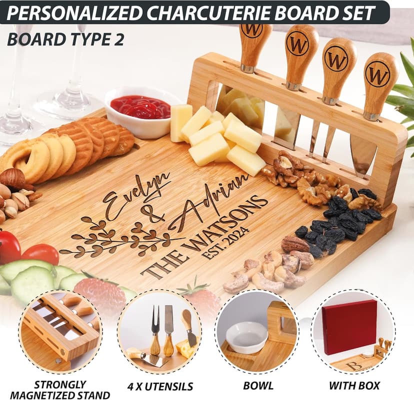 Personalized Charcuterie Board Gifts Set for Best Friends, Custom Large Cheese Board for Wedding, Anniversary, Birthday, Housewarming, Engagement, Party, New Home Gift Couple