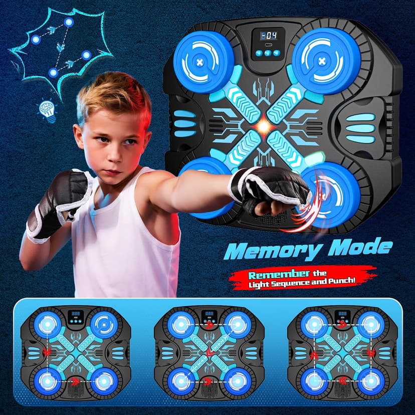 Boxing Machine with Music for Kids Sports Toy-3 Game Modes & 14 Levels, 4 5 6 7 8 9 10 Year Old Boy Girl Christmas Toys Birthday Gifts, Wall Mounted Bluetooth Punching Target with Scoring & Gloves
