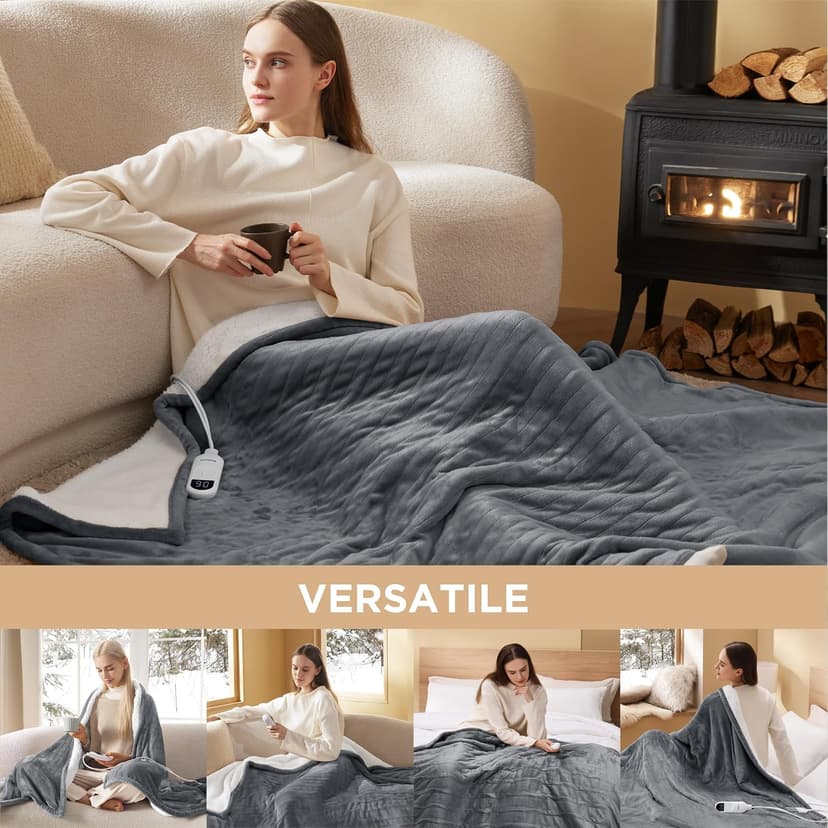Bedsure Heated Blanket Throw Blanket - Fast Heating Electric Blanket, GentleSoft Flannel Heated Throw with 4 Time Settings, 6 Heating Settings, Warm Gifts for Grandma (50x60 inches, Grey)