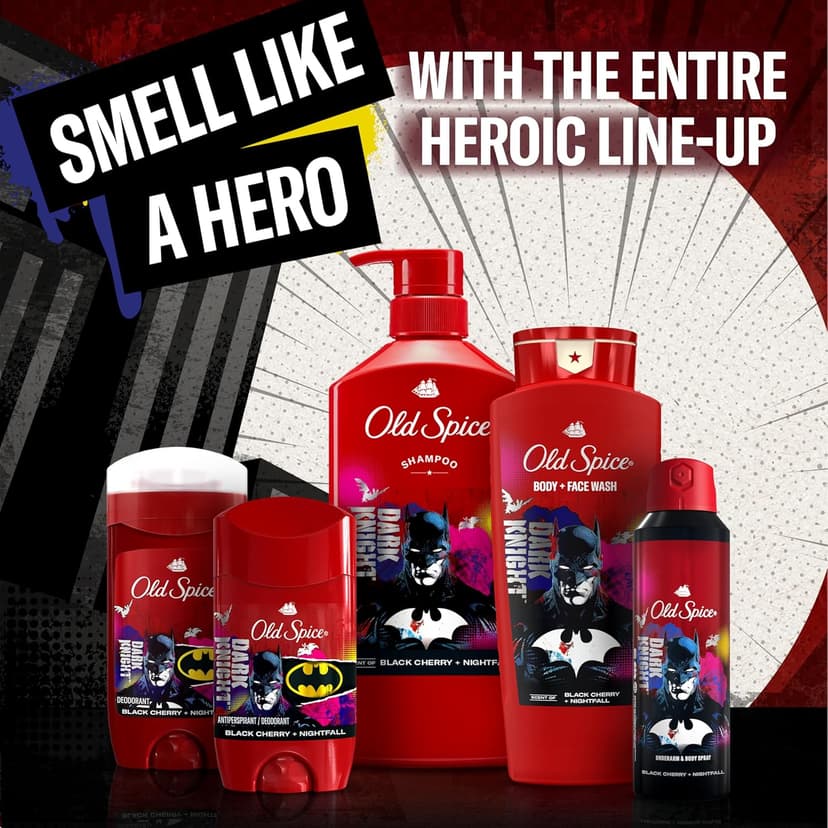 Old Spice Aluminum Free Deodorant for Men, 24/7 Freshness & Lasting Scent, Long Lasting Odor Protection, Smell Like a Hero, Batman, Black Cherry and Nightfall Scent, 3.0 oz