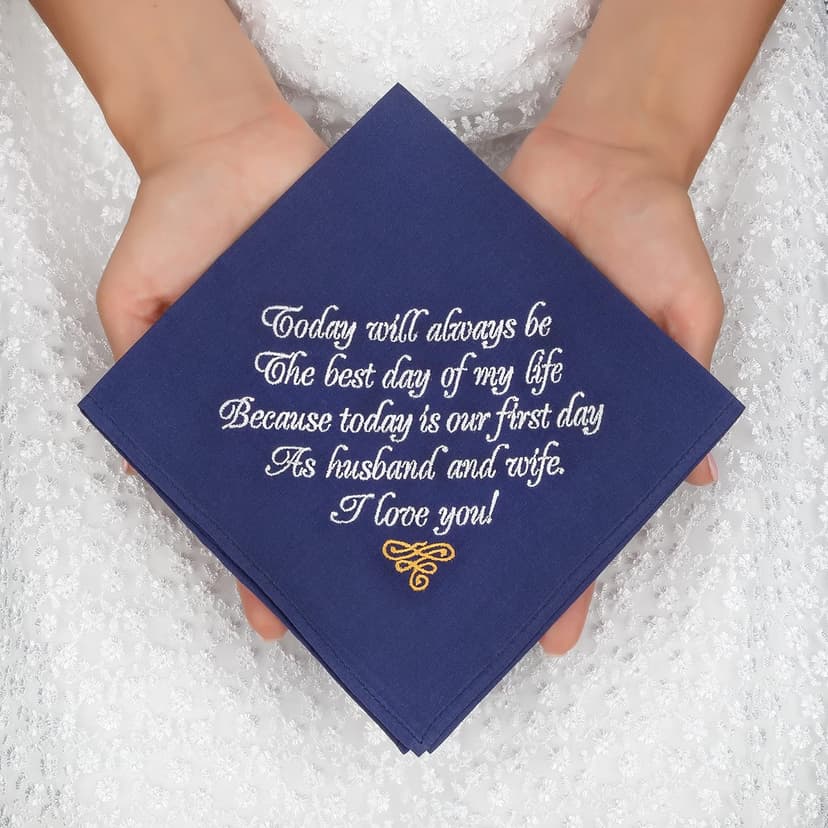 Gifts for Groom from Bride on Wedding Day Embroidered Cotton Navy Blue Grooms Handkerchief Future Husband Gift Love Note