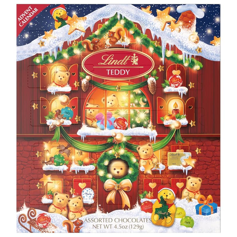 Lindt Holiday Teddy Bear Advent Calendar Assorted Chocolate Candy, 4.5 oz.