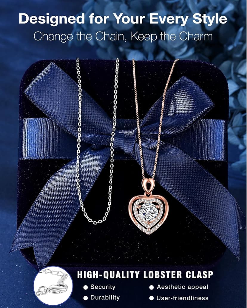 Moissanite Necklace for Women, 1Ct Yellow Gold Heart Pendant Necklace Gifts for Wife, 18K Gold Plated S925 Sterling Silver, Anniversary Jewelry Present for Wife, Birthday Gifts for Girlfriend, Mom