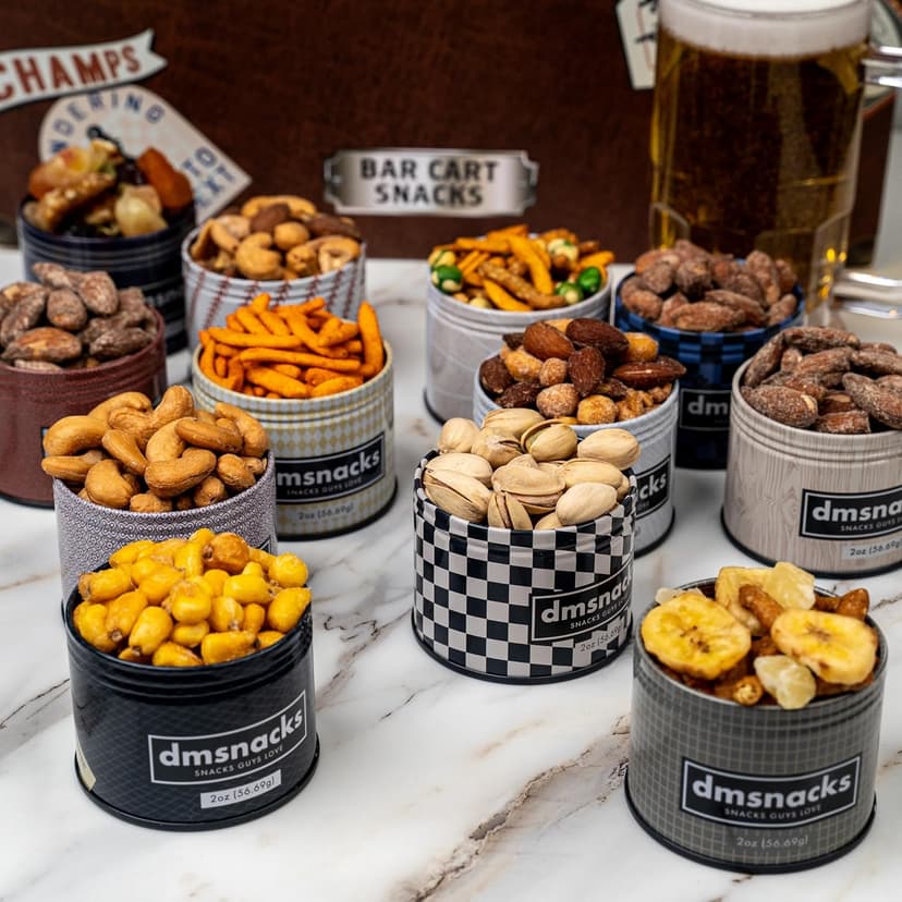 Snack Box Gift Basket, Birthday Gift for Men, Food Care Package, Unique Tins of Assorted Nuts, Snacks in Stunning Case - Treat for Men, Women, Dad, Friends, Family