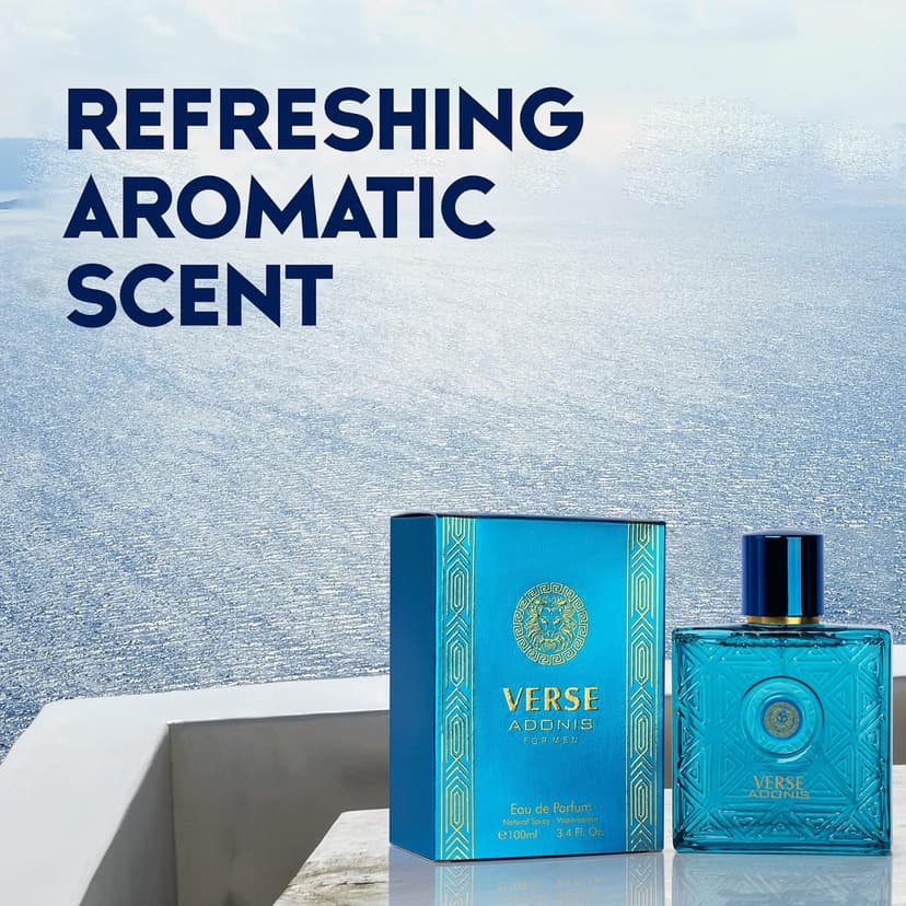 NovoGlow Verse Adonis Eau De Parfum for Men 3.4 Fl. Oz. 100ml Men's Perfume Refreshing Combination of Woody Floral & Fruity Scents - Masculine Scent Lasts All Day A Gift for Any Occasion