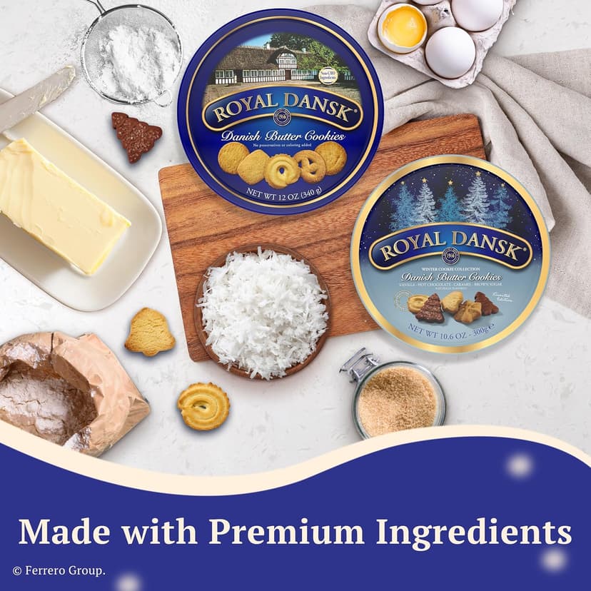 Royal Dansk Holiday Cookie 4 Pack, Exclusive Amazon Multipack of Original Danish Butter Cookies, Festive Tins for Christmas Gifts, Made with Real Butter, Non-GMO Ingredients