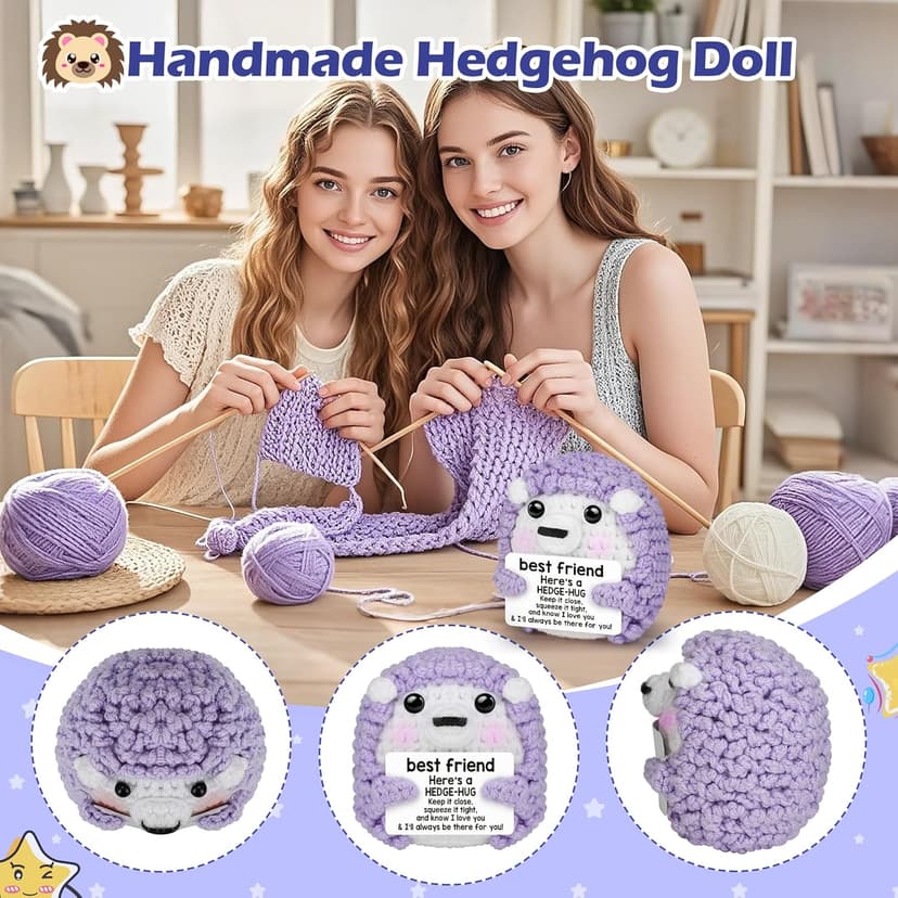 Best Friend Birthday Gifts for Women, Christmas Decorations for Bestie BFF Sister, Friendship Gifts for Women Friends Her Him Female Male Boys Girls, Funny Handmade Crochet Hedgehog Stocking Stuffers