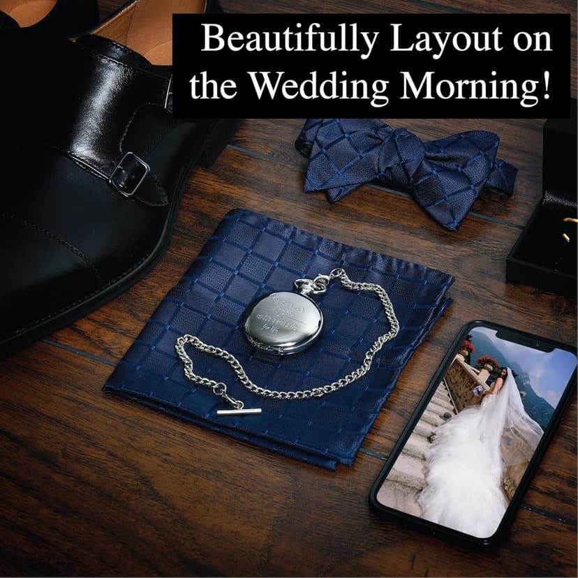 FJ FREDERICK JAMES Wedding Pocket Watches for Groomsman, Best Man, Groom, Father of The Bride & Groom I Silver Engraved I Complete Their Wedding Attire