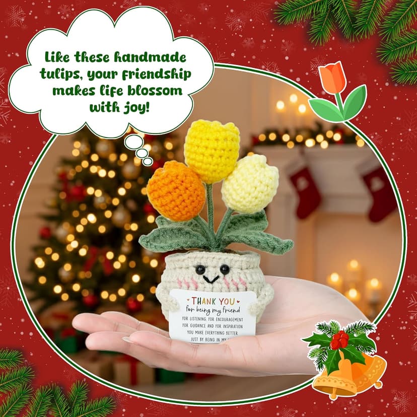 OASSIE Christmas Thank You Gifts for Women Friends - Thank You for Being A Friend Emotional Support Crochet Tulip with Card - Birthday Gifts for Women Friendship, Friend Gift for Coworker Sister