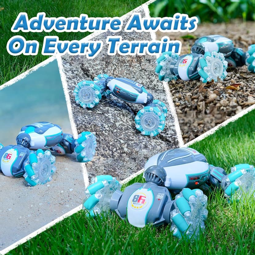 PREPOP Gesture Sensing RC Stunt Car, Birthday for Age 6 7 8-12 13+ Year Old Boys - Cool Toys for Kids, Hand Controlled Remote Control Twist Vehicle with Lights & Music, 4WD Rotating