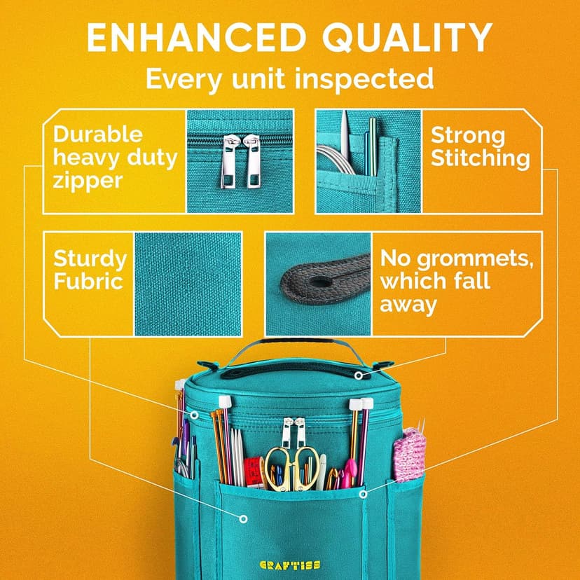 CRAFTISS Knitting Bag Yarn Storage - Christmas Gift - Durable Canvas Yarn Holder for Crochet Accessories - Organizer Crochet Bag with Knitting Accessories Case (Turquoise)