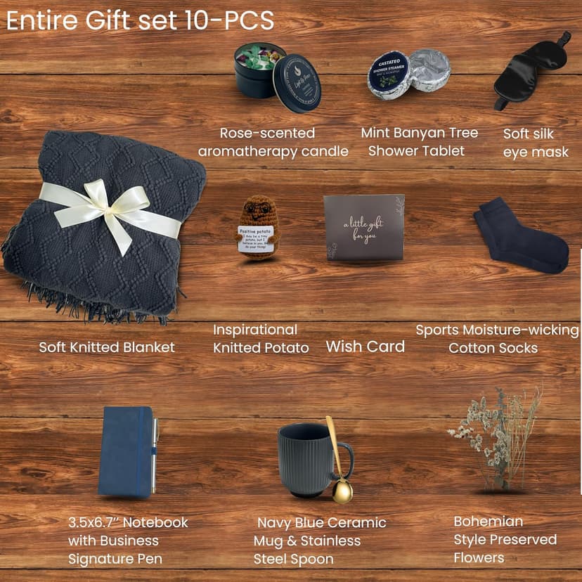 Get Well Soon Gift Baskets for Men&Women- Self Care Package/Brithday - After Surgery, Sympathy Gifts for Loss of Loved One, Thinking of You/Grief/Bereavement/Miscarriage Gifts (Grey & Navy Blue)