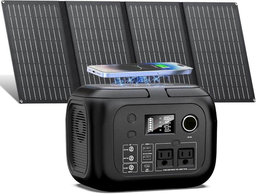 Solar Powered Generator 300W Peak/70400mAh, 260Wh Portable Power Station with Panels 40W Included, Solar Generator with AC Outlet 110V for Home Use, Camping, Outdoor, Power Backup