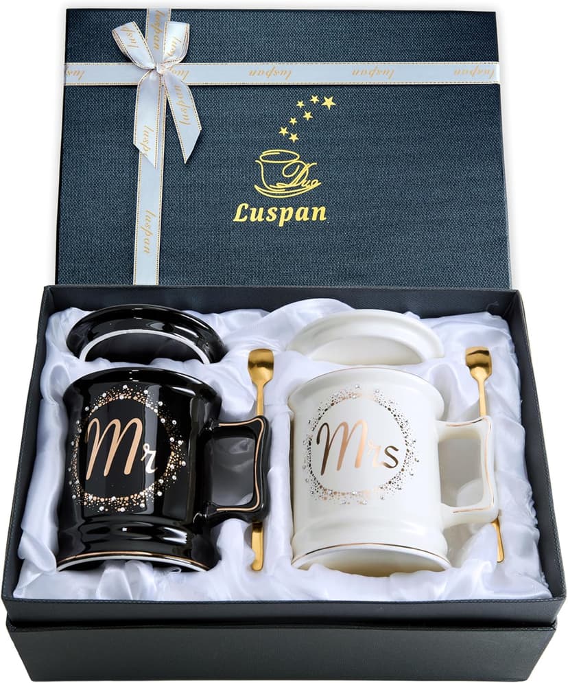 Luspan Wedding Gifts, Mr and Mrs Coffee Mug Gifts for Couples, Bride and Groom