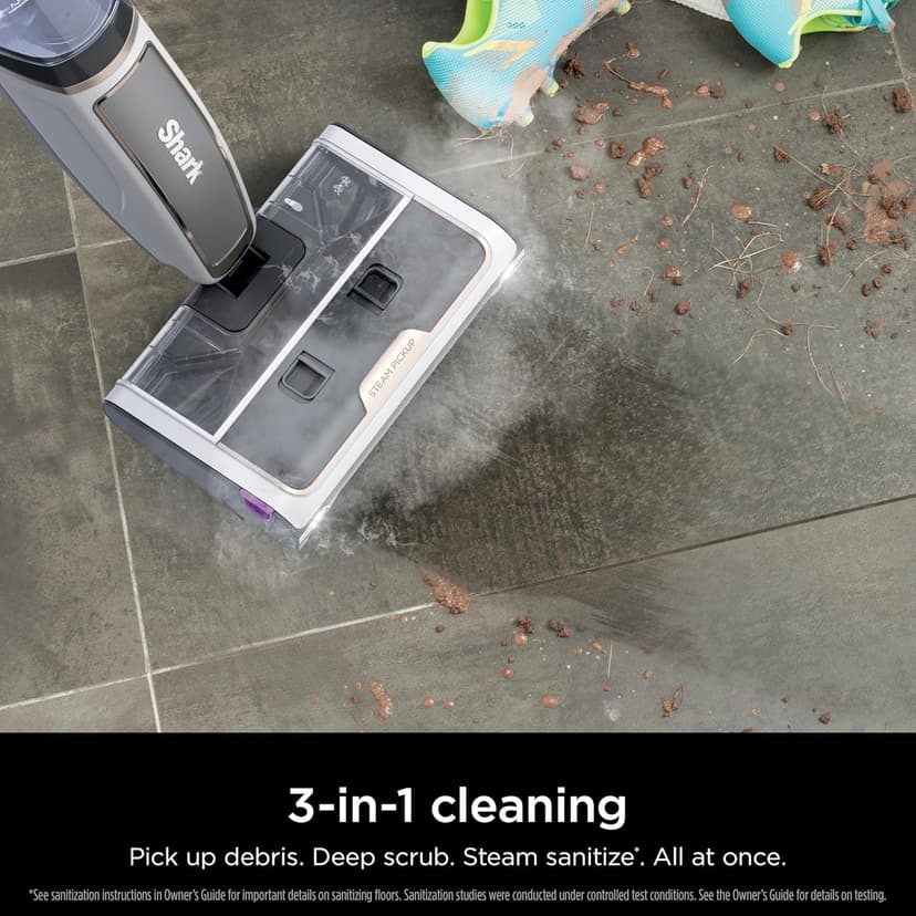 Shark Steam Pickup 3-in-1 Steam Mop Picks Up Debris, Deep Scrubs, & Steam Sanitizes - All At Once, Lightweight Steam Cleaner for Home, Steam Cleaner for Hardwood, Tile & Laminate, White, SD205CCO