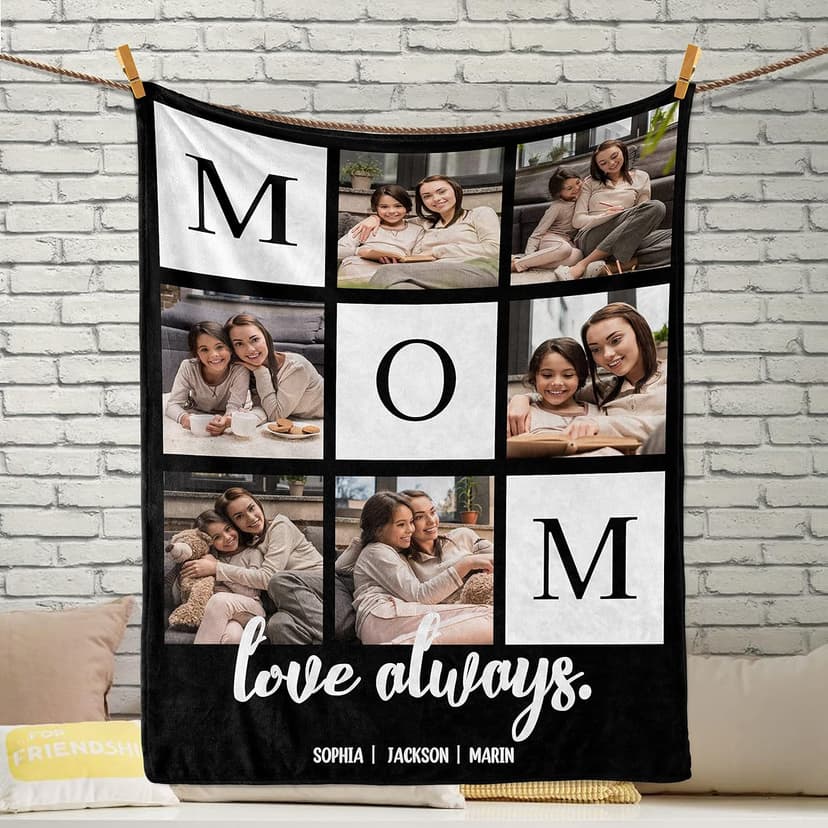 Mothers Day Birthday Gifts for Mom, Personalized Blanket with Photos to My Mom Gift from Daughter Son, Custom Blanket with Pictures Text, Birthday for Wife Grandma Women