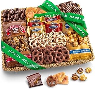 A Gift Inside Happy Holidays Chocolate Caramel and Crunch Grand Gift Basket