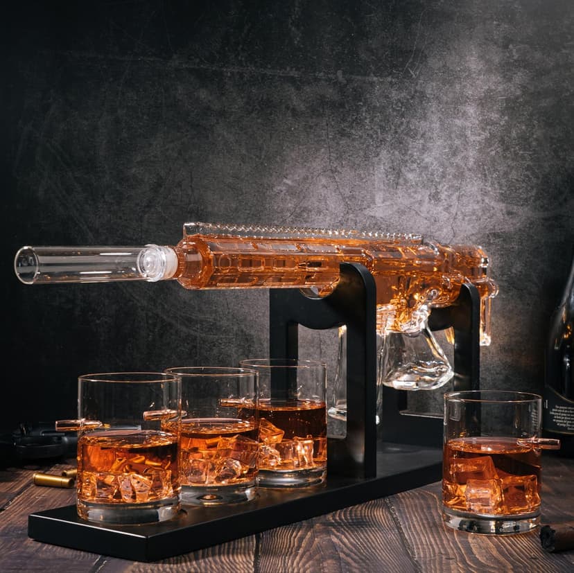 AR15 Gun Decanter Birthday Gifts for Men Dad, Whiskey Set - Rifle Limited Edition, Silencer Stopper - 800 ml & 12oz Bullet Glasses - Father Gift - Drinking Party, Liquor, Vodka Tik Tok Viral Dispenser