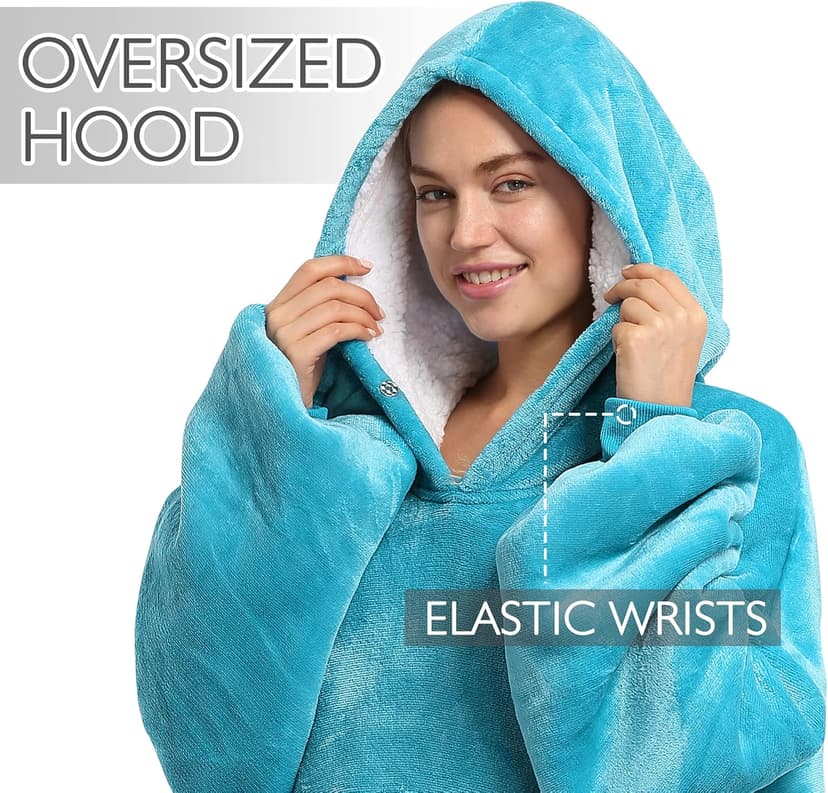 Catalonia Oversized Blanket Hoodie Sweatshirt, Wearable Sherpa Lounging Pullover for Adults Women Men