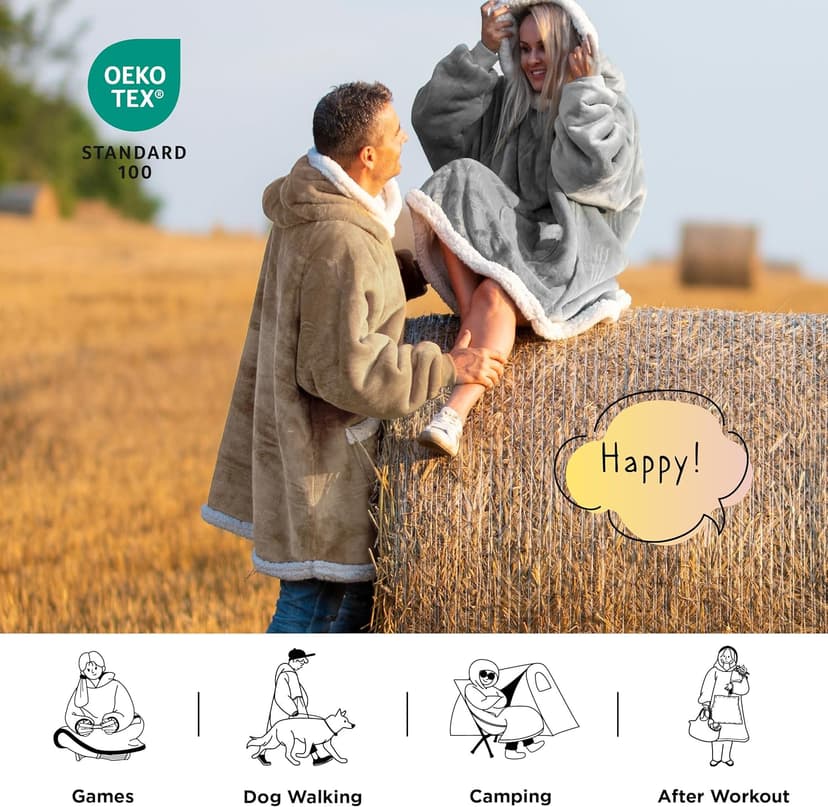 Bedsure Blanket Hoodie, Wearable Blanket for Adults & Kids as Gifts for Women Men, Birthday Gifts for Women Mom Girl Sherpa Oversized Hoodie, Grey, Standard