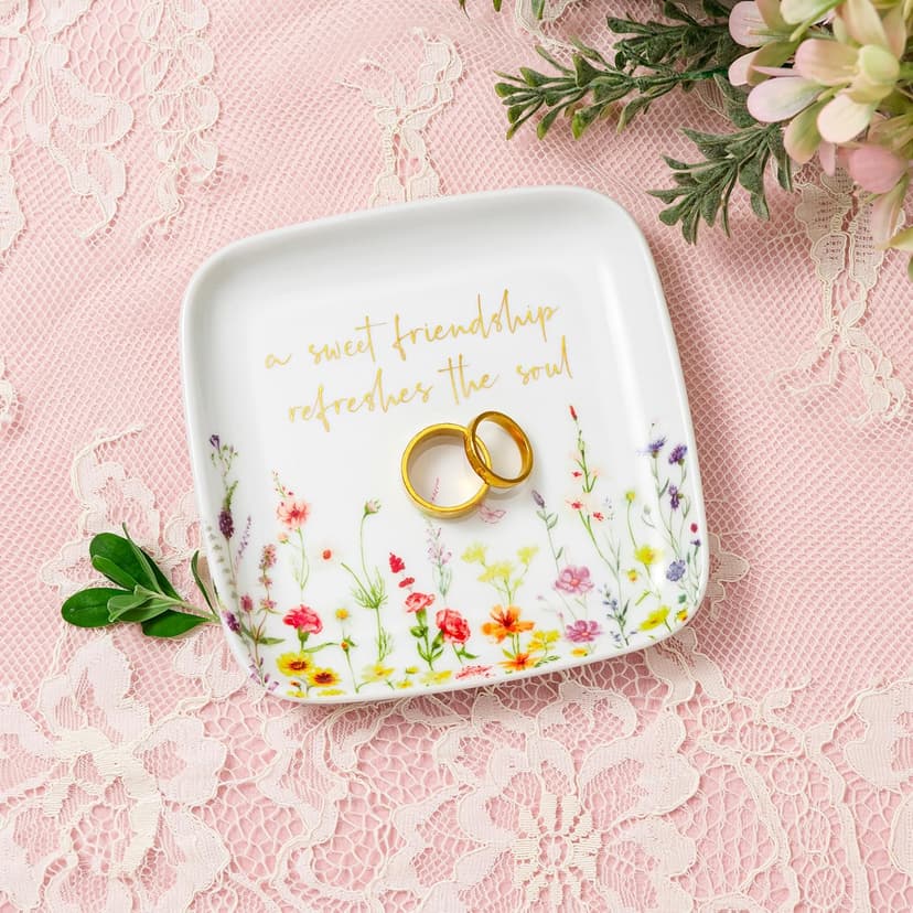 Crisky Jewelry Ring Dish for Women Christian Gifts Trinket Tray Inspirational Friendship Gifts for Friend Birthday Jewelry Tray for Her Sisters Besties Verse: Sweet Friendship –Proverbs 27:9