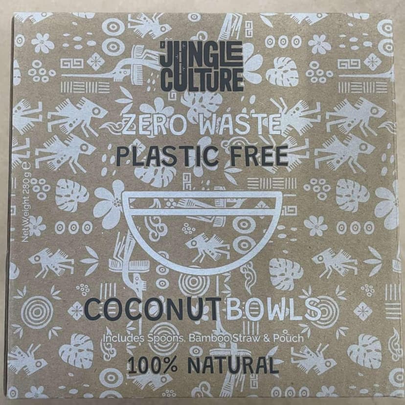 Jungle Culture 2 Polished Coconut Bowl & Wooden Spoons Set with Bamboo Straws • Natural Yoghurt & Smoothie Bowls Ideal for Ninja Creami • Healthy Coco Shell Buddha, Acai • Eco Friendly Vegan Gifts