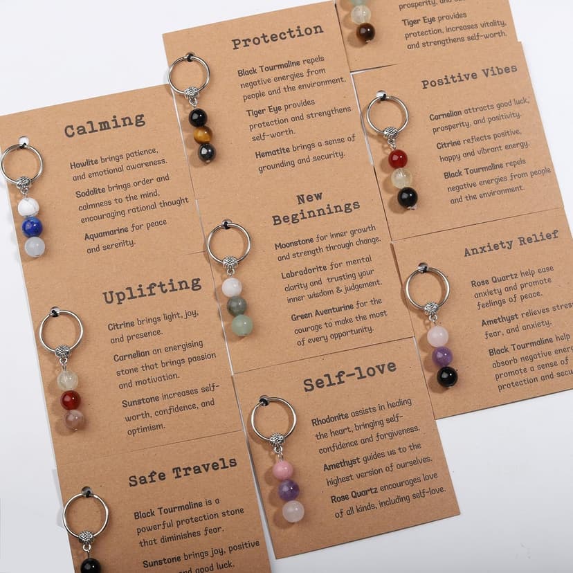 Natural Crystals Keychain Gift for New Beginnings, Small Healing Stones Keychain for Anxiety Relief. Healing Crystals