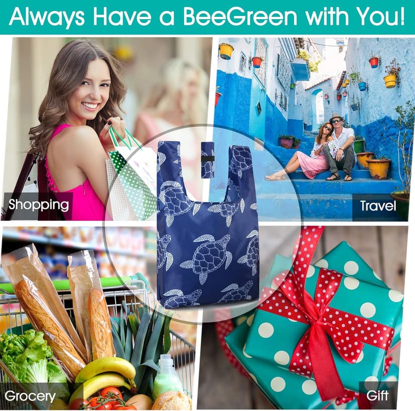 BeeGreen Reusable Grocery Bags Foldable 12 Pack Large Cute Totes - Heavy Duty Washable Holiday Cloth Gifts Bag with Handles, Reusable Gift Bulk Shopping Bags for Groceries for Women Animal Lover​