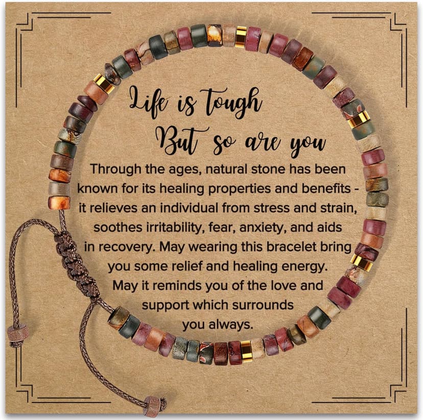 Inspirational Gifts Bracelets for Women Healing Natural Stone Bracelets - Get Well Soon Gifts for Women Best Friends Sister Girls - Life is Tough But So are You Bracelet