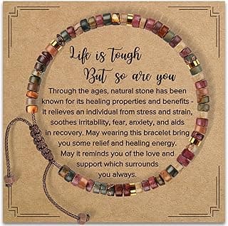 Inspirational Gifts Bracelets for Women Healing Natural Stone Bracelets - Get Well Soon Gifts for Women Best Friends Sister Girls - Life is Tough But So are You Bracelet
