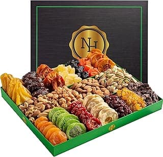 Holiday Christmas Dried Fruit & Nuts Gift Basket - Extra Large Selection of 18 Food Tray - Assorted Food Gift Box for Christmas, Holiday, Family, Sympathy, Men & Women.