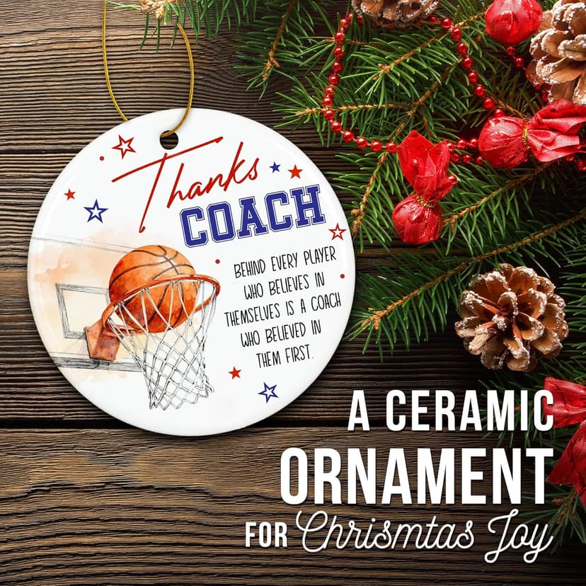 ZAGKOO Basketball Coach Ornament 2025 - Coaches Christmas Ornaments for Men and Women - Basketball Coach Gifts - Sports Thank You and Appreciation Gift Ideas - Ceramic Xmas Tree Ornament Decoration