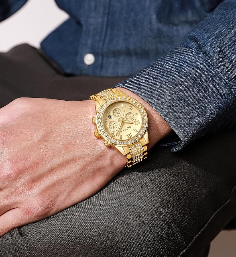 MASTOP Unisex Luxury Crystal Diamond Watches Silver Gold Fashion Quartz Analog Watch Stainless Steel Band Quartz Bracelet Big Face Women's Men's Watches