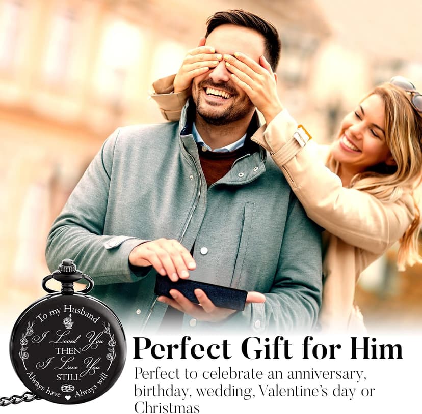 FJ FREDERICK JAMES Anniversary Gift's for Men - Engraved ‘to My Husband’ Pocket Watch | Anniversary Gift's for Him I Love You Gift for Husband for Birthday I Valentines