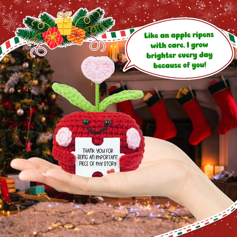 OASSIE Teacher Gifts for Women - Mini Handmade Positive Apple Crochet with Message Card - Teachers Day Christmas Birthday Graduation Appreciation Thank You School Gifts for Students Teachers Women