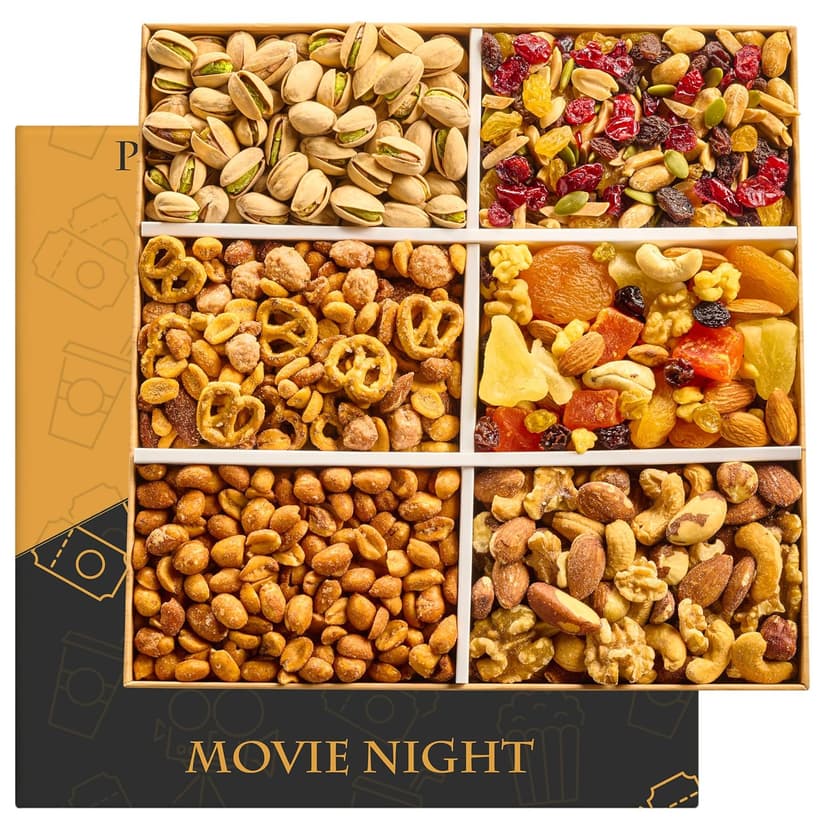 Luxurious Treats Nuts Gift Basket Gourmet Holiday Nut Box Healthy Care Package, Movie Night