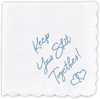 W&F GIFT Something Blue Wedding Gift Embroidered Handkerchief | Keep Your Shit Together! | Wedding Day Bride Gift