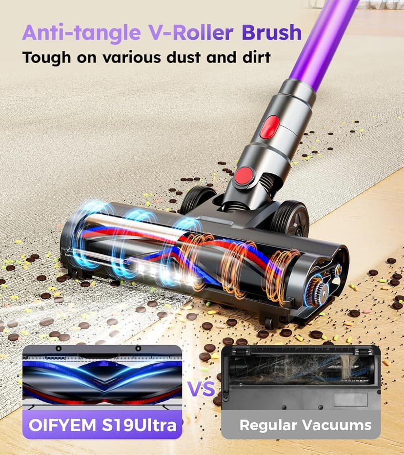 Cordless Vacuum Cleaner,Upgraded 550W 45KPA 60Mins Vacuum Cleaners for Home,Self-Standing Stick Vacuum with LED Display,8 in 1 Lightweight Anti-tangle Wireless Vacuum for Pet Hair Carpet Hard Floors