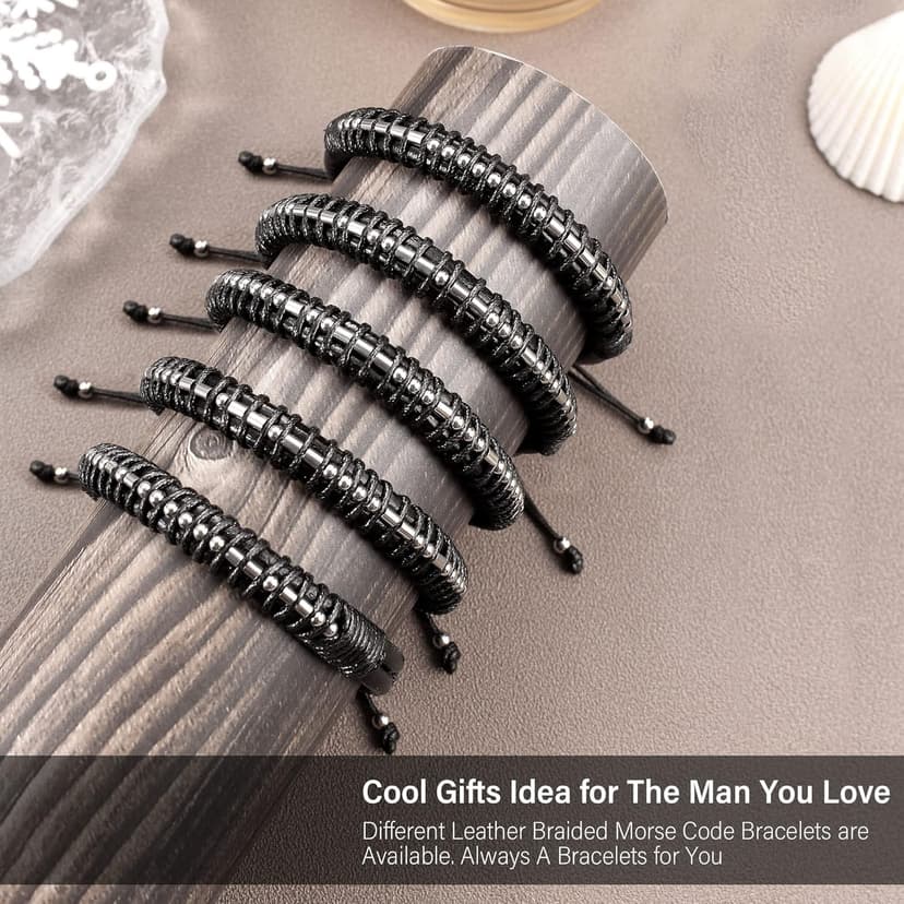 Inspirational Gifts for Men Morse Code Bracelets Mens Bracelets Graduation Gifts for Him Fathers Day Adjustable Leather Bracelet Motivational Birthday Annivesary Jewelry Stocking Stuffers for Men