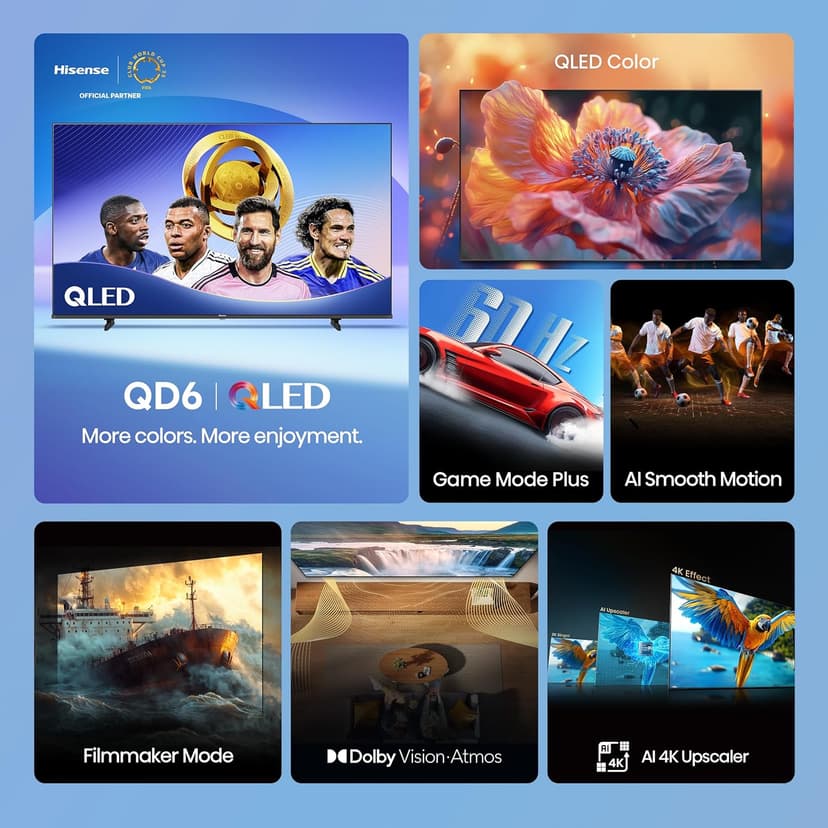 Hisense 65" Class QD6 Series (65QD6QF, 2025 Model) QLED 4K UHD Smart Fire TV, Voice Remote with Alexa, Dolby Vision, Dolby Atmos, Motion Rate 120, HDR 10+, Game Mode Plus, MEMC, VRR, ALLM